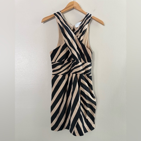 Anthro Leifsdottir Black Tan Stripe Sleeveless Sheath Dress Coctail Party Guest - Picture 5 of 15